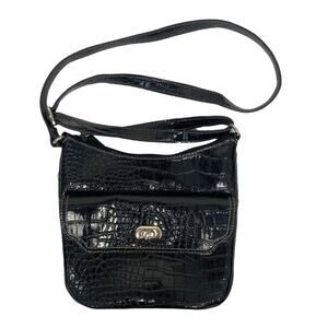 Nine West Black Patent Leather Crocodile Bag